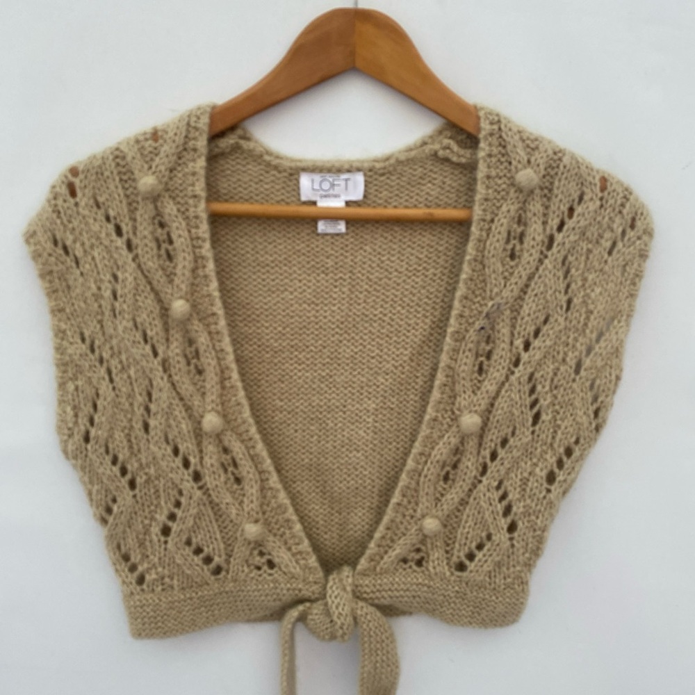 ANN TAYLOR LOFT Y2K Mohair Blend Tie Waist Vest Shrug Bolero Sweater Size XSP